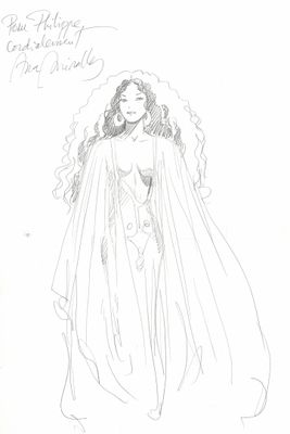 un dessin représentant une femme en robe de mariée avec un voile