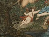 a painting of a man and a woman in the woods