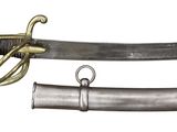 two different types of swords on display on a white background