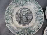 three plates with a picture of a man and a woman on them