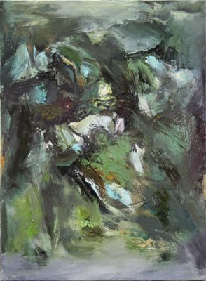 une peinture à l'huile représentant un cheval et son cavalier dans un champ vert