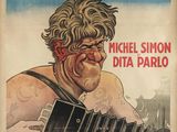 une vieille affiche de cinéma française représentant un homme jouant de l'accordéon