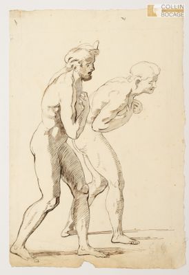 dessin représentant un homme et une femme en position de lutte
