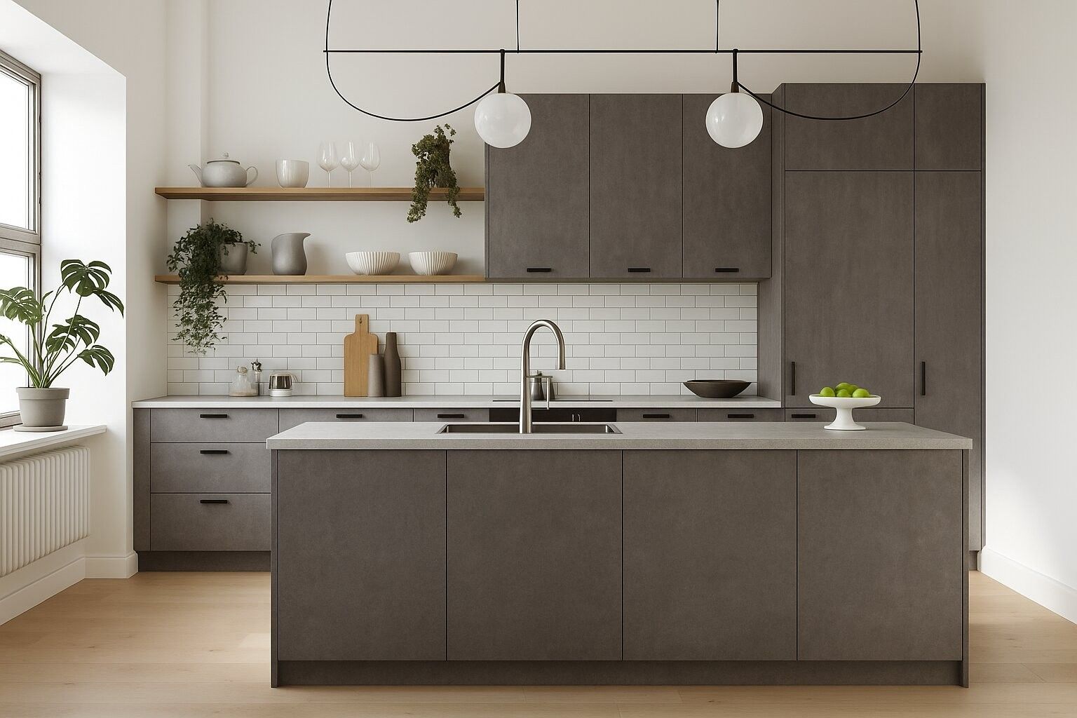Cuisine modèle 100 – Marque OSKAB – Finition Béton Gris & Bo…