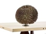 a table with a metal object on top of it