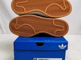 adidas campus shoes in blue box with brown soles