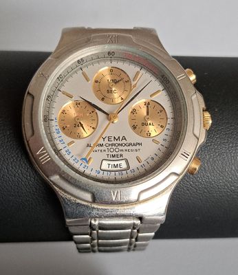 YEMA Montre chronographe monture en acier, cadran à fond gri…