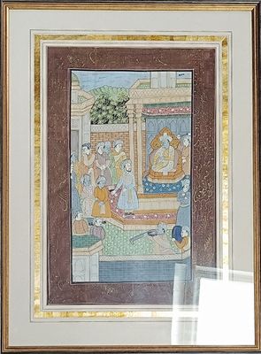 painting of a man and a woman sitting in a bed in a room