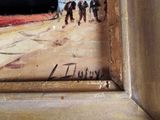 a painting of a group of people walking down a dirt road