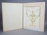 an old picture frame with a drawing of a bird and flowers in it