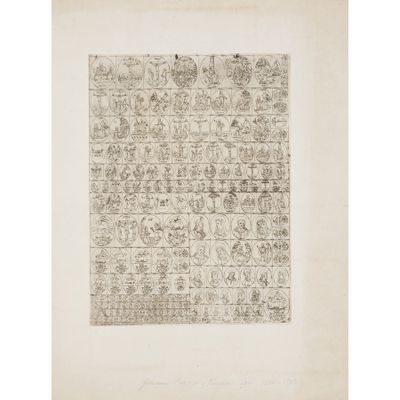un dessin représentant un grand nombre de dessins sur une feuille de papier