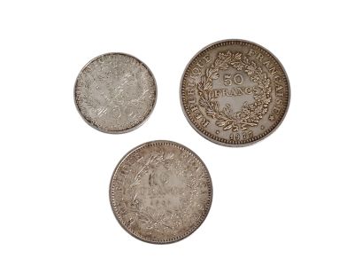 3 pièces en argent dont 1 x 10FF et 1 x 50FF Type Hercule et… - Photo 1