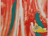 une image représentant un tableau rouge et vert accroché à un mur blanc