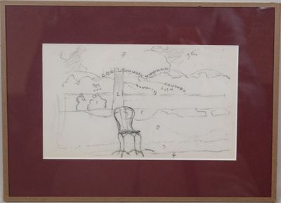 drawing of a person sitting on a chair on a beach