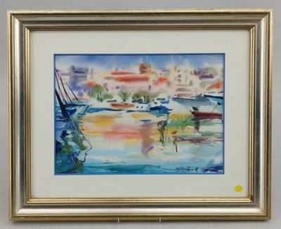 FUJITSANG "Reflets d'eau à Antibes" aquarelle SBD 26,5 x 36,…