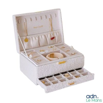 an image of a white jewelry box with many compartments