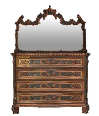 an image of a dresser with a mirror on top of it