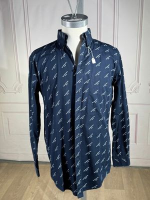 BALENCIAGA - Chemise en coton marine imprimé du nom de la Ma…