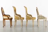 Quatre chaises décoratives avec cannage et broderies, en boi… (photo 4)