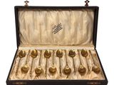 six spoons in a case that are in the shape of spoons