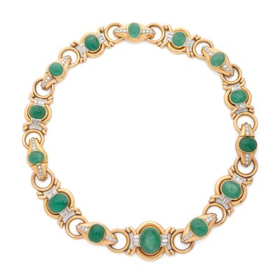 Collier à transformation Emeraudes cabochons, diamants bague… - Photo 1