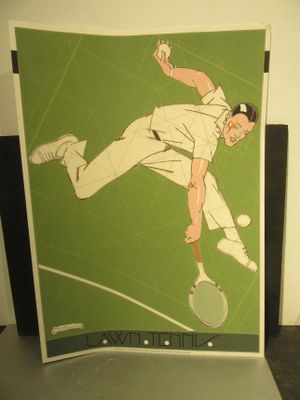 une photo d'un homme jouant au tennis sur un fond vert
