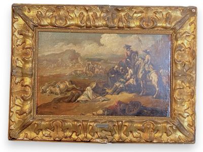 tableau représentant un homme à cheval dans un champ