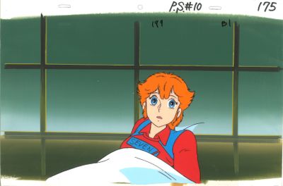 image de bande dessinée représentant une femme aux cheveux roux et aux yeux bleus, assise devant une fenêtre
