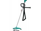a green and black corded string trimmer on a white background