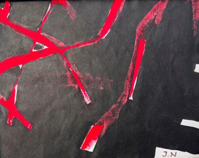 a picture of a painting with red paint on it