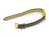 a close up of a brown leather belt with a gold buckle
