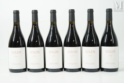 six bouteilles de vin rouge sont alignées sur une surface blanche