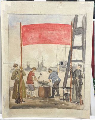 une photo d'un tableau représentant un groupe de personnes sur un bateau