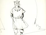 drawing of a man standing on a hill with a kite in the background