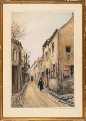 an image of a painting of a person walking down a street