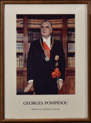 framed photograph of george pompidou in his official uniform
