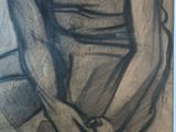 drawing of a woman sitting on a chair with her hands on her knees