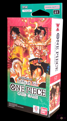 On voit ici la boîte du jeu de cartes One Piece.