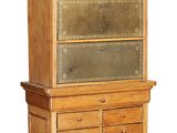 an image of a tall wooden cabinet with glass doors