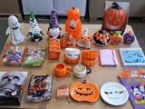 a table with a lot of halloween items on it