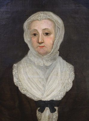 ECOLE XVIIIème, "Portrait de jeune femme à la coiffe de dent…