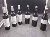 Plusieurs bouteilles de vin sont alignées en rang sur le sol