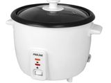 a close up of a white rice cooker on a white background