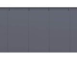 a gray metal planter with four doors and a white background