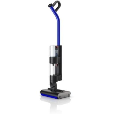 un aspirateur bleu sur fond blanc