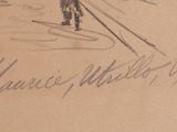 a drawing of a man riding skis on a snowy slope