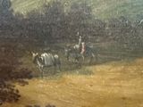 a painting of a man riding a horse in a field