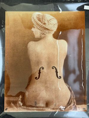 a picture of a woman with a violin on the back of her body
