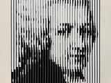 a black and white photo of a man ' s face made out of lines
