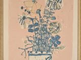 une image d'une peinture de fleurs dans un vase sur une table